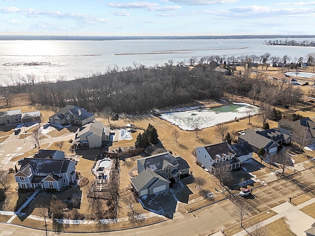 bird's eye view featuring a water view