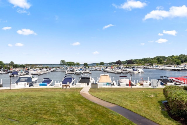 water view featuring a dock