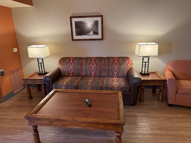 living room with wood-type flooring