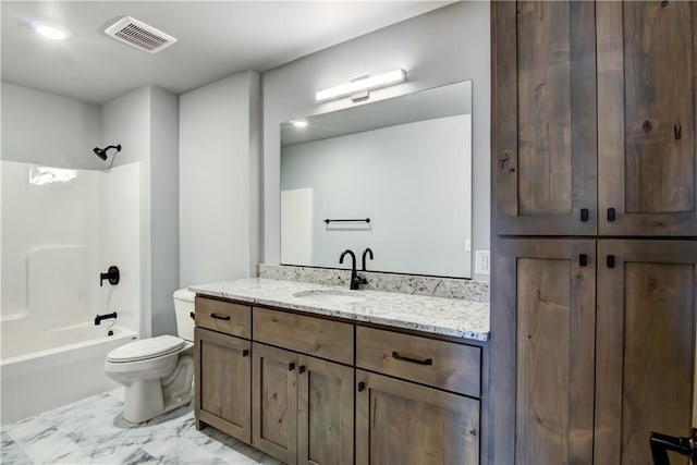 full bathroom featuring vanity, toilet, and tub / shower combination