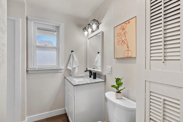 N9549 Bay Shore Ln, Luxemburg, WI 54217 - bathroom with hardwood / wood-style flooring, vanity, and toilet