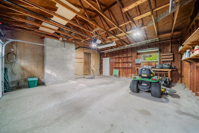 garage with a garage door opener