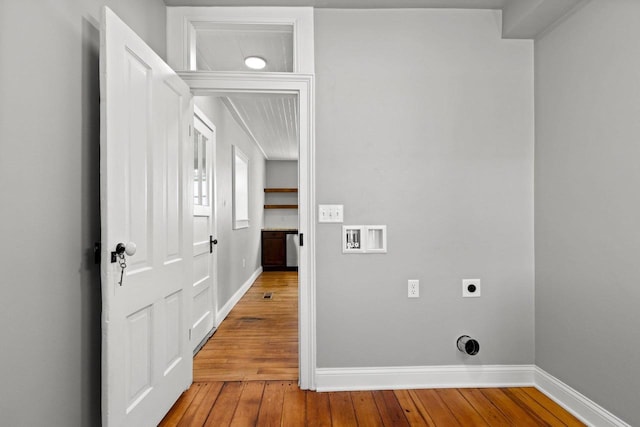 laundry room with wood-type flooring and hookup for an electric dryer