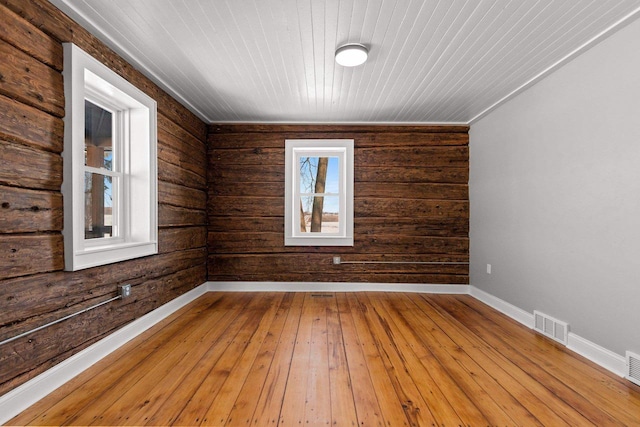 unfurnished room featuring wood ceiling and hardwood / wood-style floors