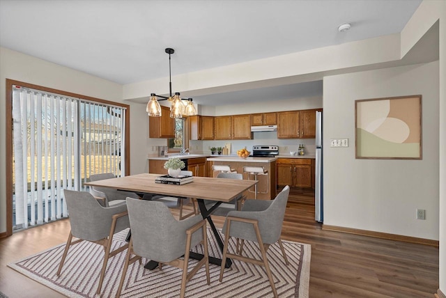 dining area featuring dark hardwood / wood-style flooring and sink