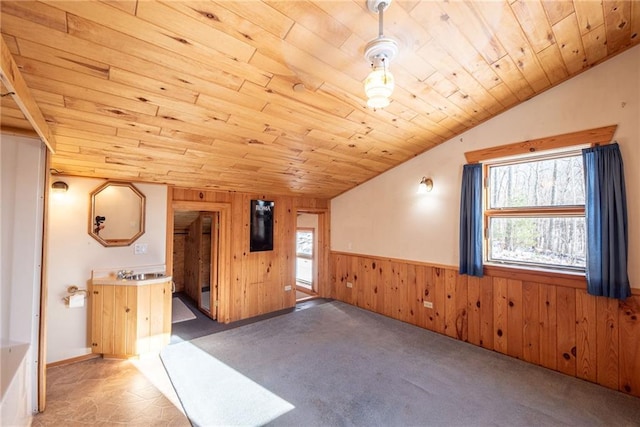15035W Goss Rd, Hayward, WI 54843 - bonus room with lofted ceiling, wood ceiling, carpet, and wood walls