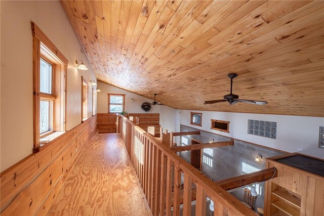 15035W Goss Rd, Hayward, WI 54843 - corridor with wood ceiling, vaulted ceiling, and light hardwood / wood-style floors