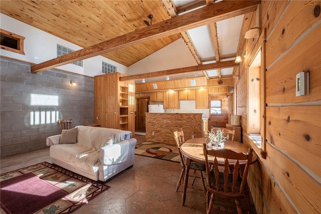 15035W Goss Rd, Hayward, WI 54843 - living room featuring wood ceiling and lofted ceiling with beams