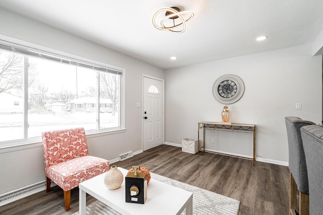 sitting room with dark hardwood / wood-style floors