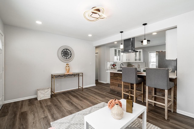 interior space with sink and dark hardwood / wood-style floors