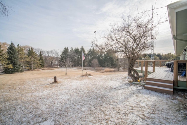 view of yard with a wooden deck