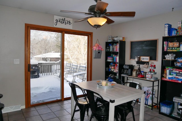 dining area featuring tile patterned floors and ceiling fan