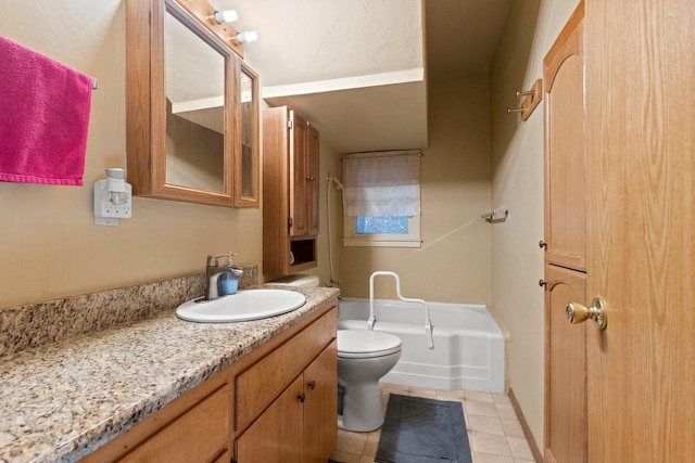 full bathroom featuring vanity, tile patterned floors, shower / bathtub combination, and toilet