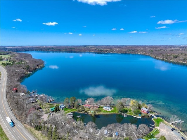 aerial view featuring a water view