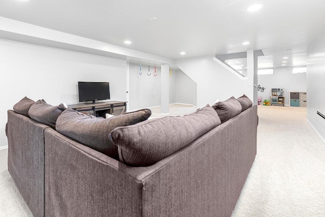 living room with light colored carpet