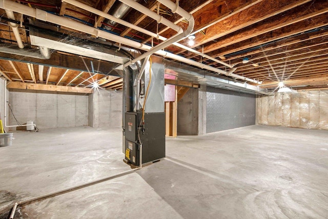 basement featuring heating unit