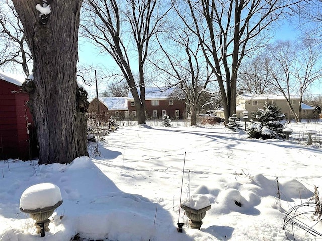 view of yard layered in snow