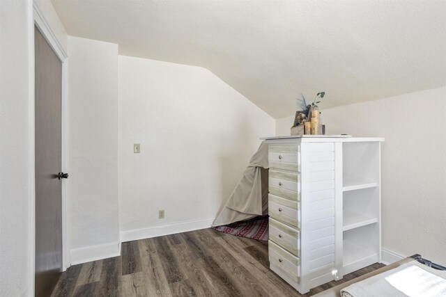 51 W 10th Ave, Oshkosh, WI 54902 - unfurnished bedroom with dark wood-type flooring and vaulted ceiling