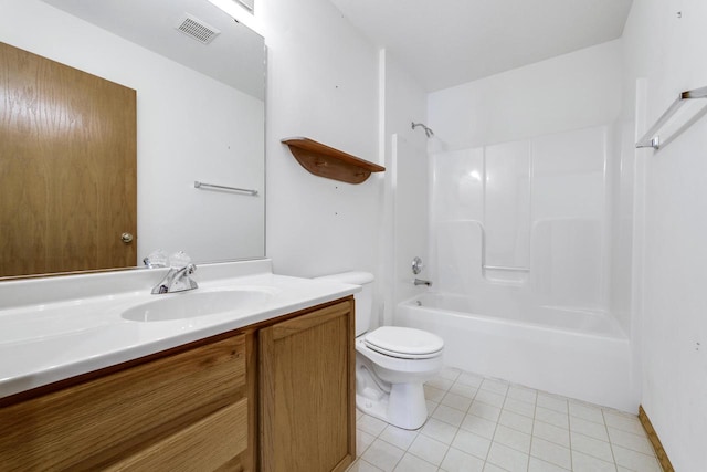 full bathroom featuring tile patterned floors, shower / bathing tub combination, vanity, and toilet