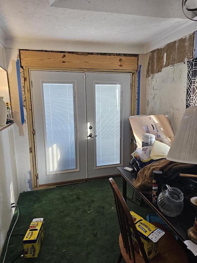 doorway to outside featuring carpet and french doors