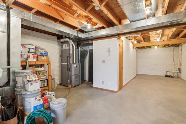 basement with heating unit