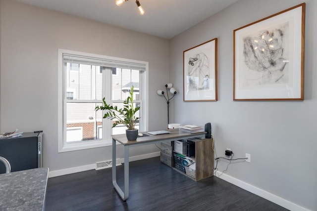 office area featuring dark hardwood / wood-style floors