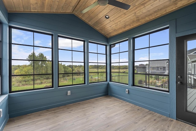 822 Westbridge Trl, Waunakee, WI 53597 - unfurnished sunroom featuring ceiling fan, lofted ceiling, and wooden ceiling