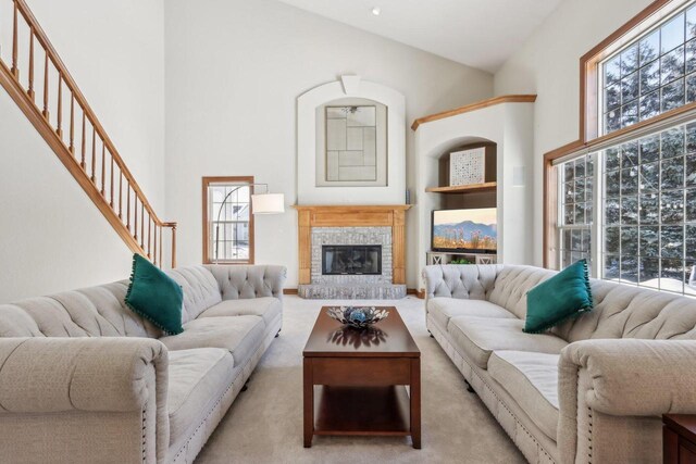 N33W29204 Millridge Rd, Pewaukee, WI 53072 - carpeted living room with a high ceiling and built in shelves