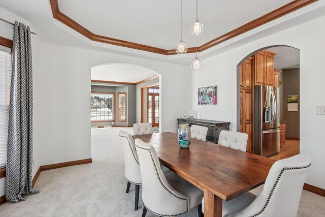 N33W29204 Millridge Rd, Pewaukee, WI 53072 - carpeted dining room featuring a raised ceiling and crown molding