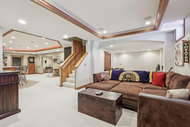 N33W29204 Millridge Rd, Pewaukee, WI 53072 - carpeted living room with a tray ceiling and ornamental molding