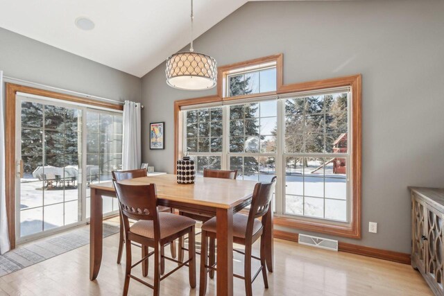 N33W29204 Millridge Rd, Pewaukee, WI 53072 - dining space featuring lofted ceiling and light hardwood / wood-style flooring