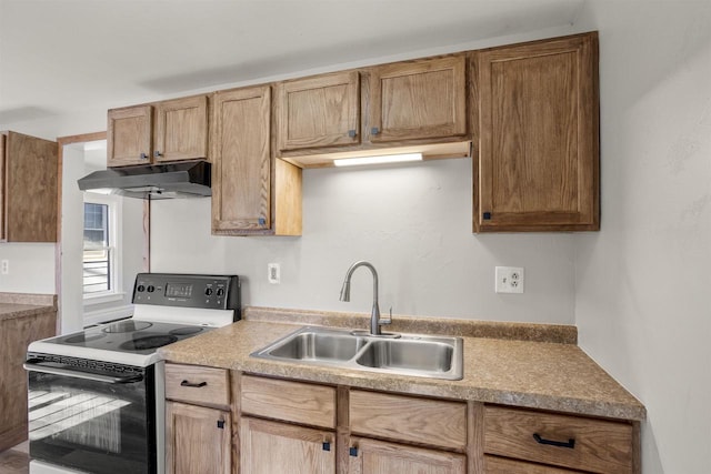 kitchen with sink and electric range oven