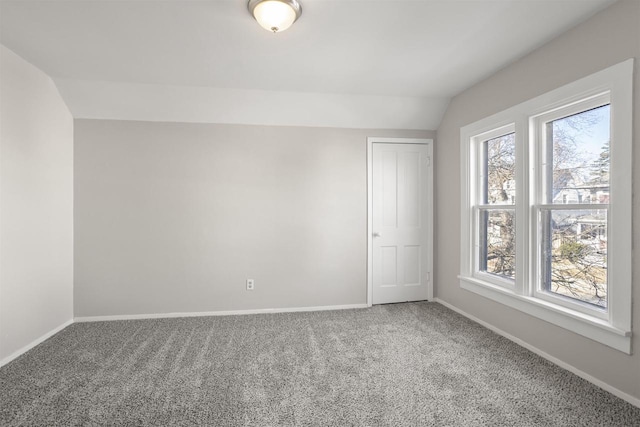 spare room featuring vaulted ceiling and carpet