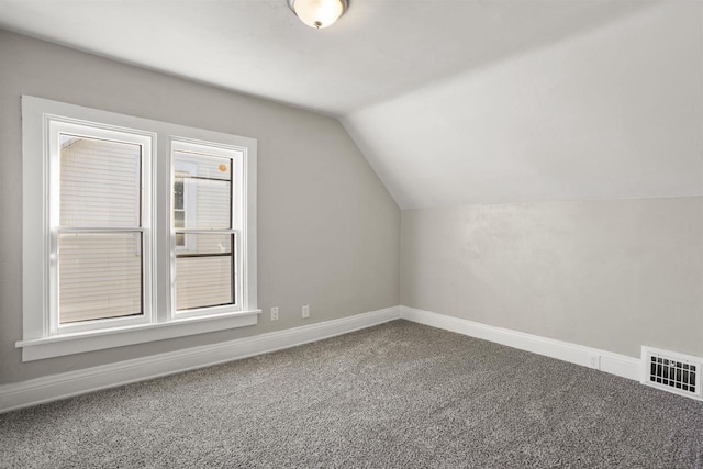 additional living space featuring lofted ceiling, a healthy amount of sunlight, and carpet