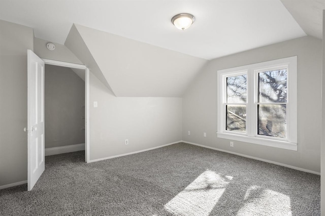 additional living space featuring vaulted ceiling and carpet