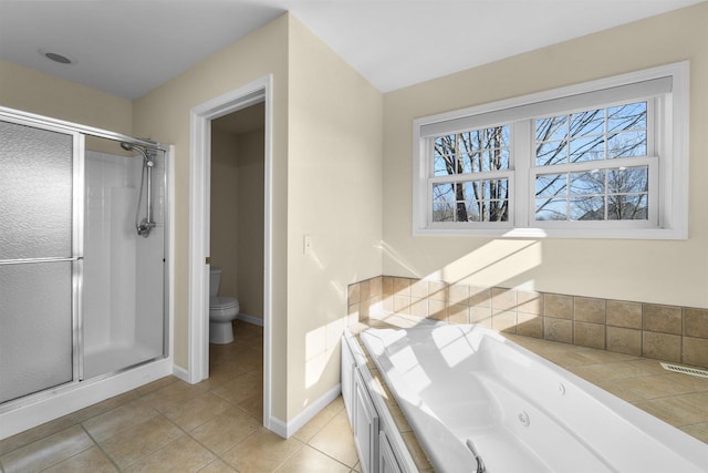 1809 Shady Point Dr, Verona, WI 53593 - bathroom featuring separate shower and tub, tile patterned floors, and toilet