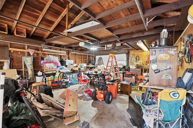 garage with a workshop area