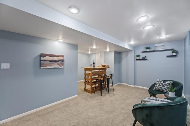 carpeted office with bar area