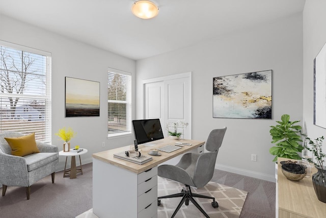 view of carpeted office space