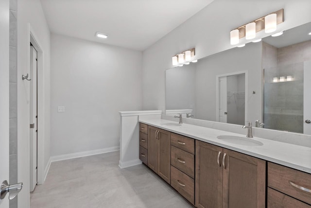 bathroom featuring vanity and walk in shower