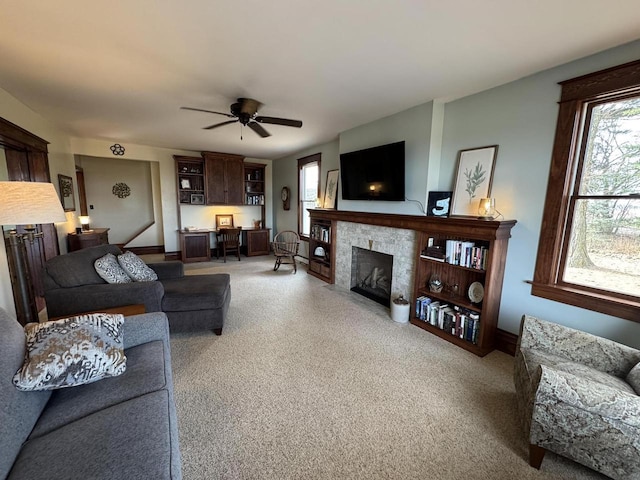 living room with ceiling fan