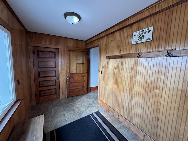 entrance foyer with wooden walls