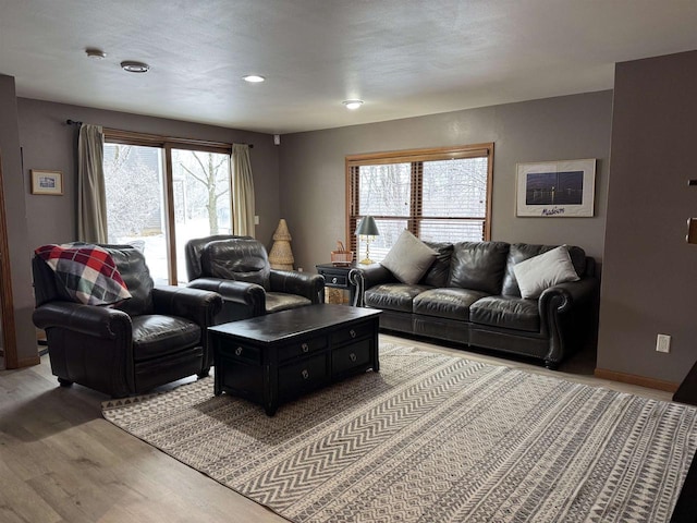 living area featuring light wood-style floors