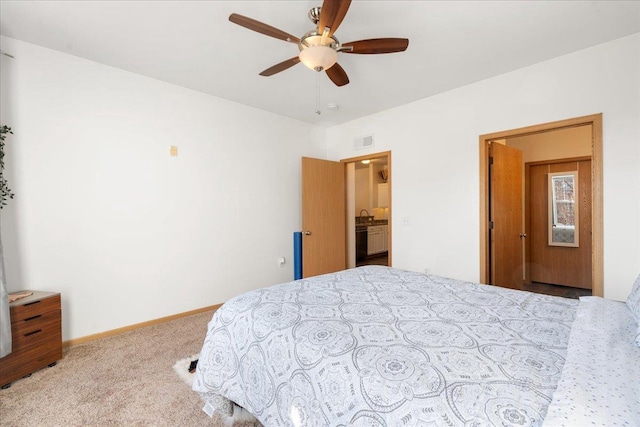 bedroom featuring carpet floors and ceiling fan