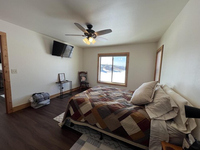 N8551 Lake Cabin Dr, New Lisbon, WI 53950 - bedroom with ceiling fan and dark hardwood / wood-style flooring