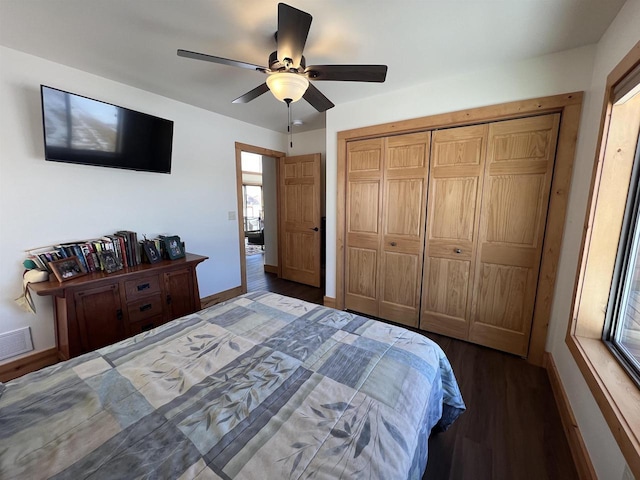 N8551 Lake Cabin Dr, New Lisbon, WI 53950 - bedroom with dark hardwood / wood-style flooring and ceiling fan
