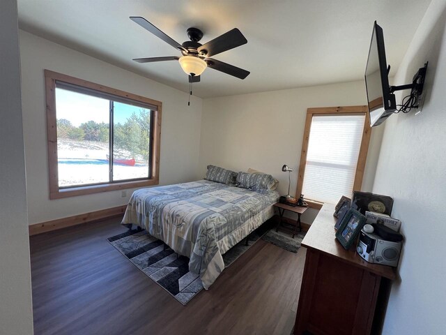 N8551 Lake Cabin Dr, New Lisbon, WI 53950 - bedroom featuring ceiling fan and dark hardwood / wood-style flooring