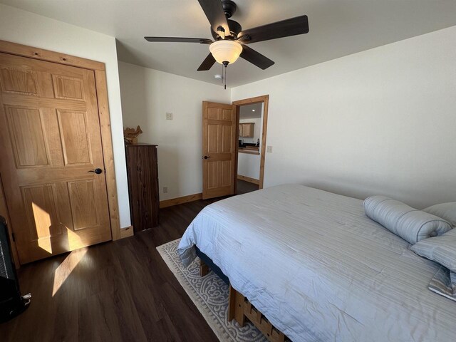 N8551 Lake Cabin Dr, New Lisbon, WI 53950 - bedroom featuring dark wood-type flooring and ceiling fan