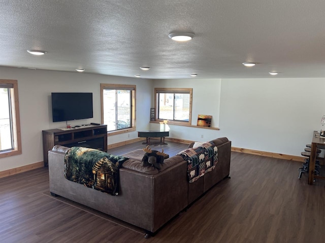 N8551 Lake Cabin Dr, New Lisbon, WI 53950 - living room with dark wood-type flooring and a textured ceiling