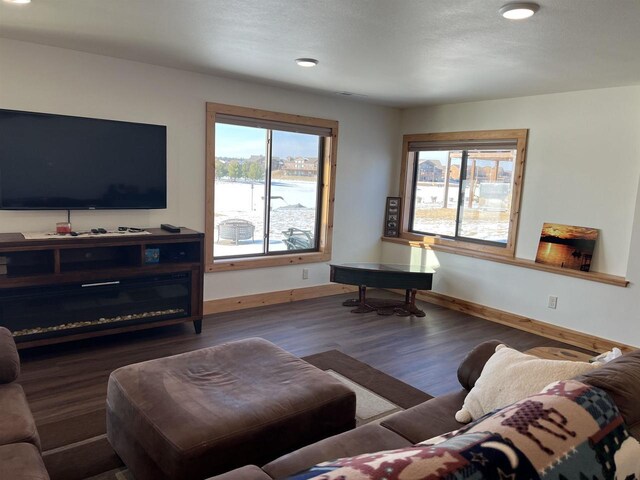 N8551 Lake Cabin Dr, New Lisbon, WI 53950 - living room featuring a water view and hardwood / wood-style floors